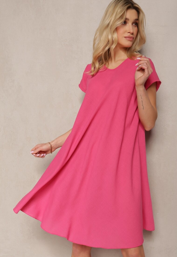 Różowa sukienka Renee z krótkim rękawem oversize z dekoltem w kształcie litery v