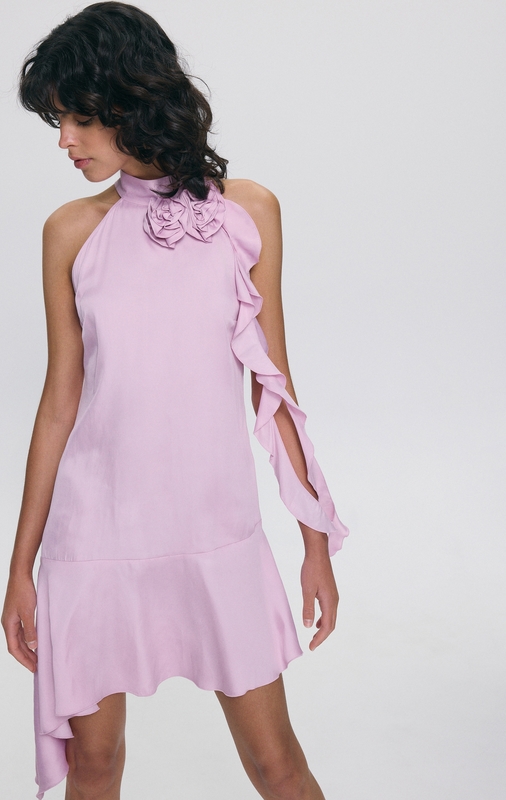 Różowa sukienka Reserved bez rękawów z okrągłym dekoltem z tkaniny
