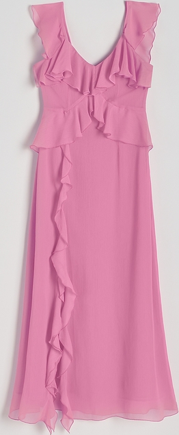 Różowa sukienka Reserved midi z tkaniny bez rękawów
