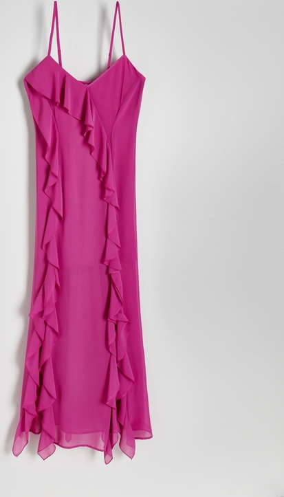 Różowa sukienka Reserved na ramiączkach z tkaniny z dekoltem w kształcie litery v