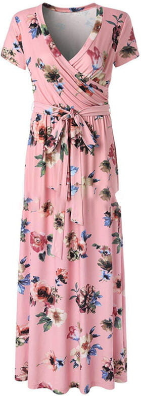 Różowa sukienka Sandbella maxi z krótkim rękawem