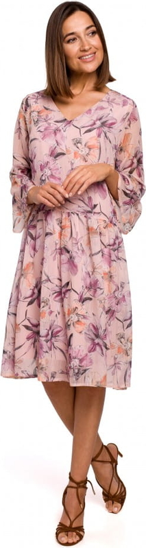 Różowa sukienka Style midi z długim rękawem w stylu casual