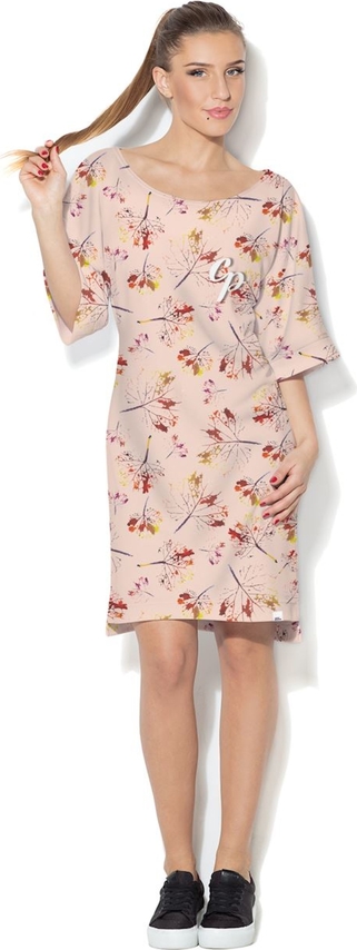Różowa sukienka sukienki.pl w stylu casual z okrągłym dekoltem mini