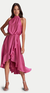 Różowa sukienka Swing bez rękawów z okrągłym dekoltem