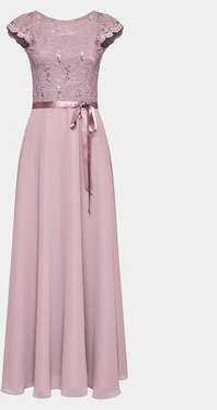 Różowa sukienka Swing trapezowa maxi z okrągłym dekoltem