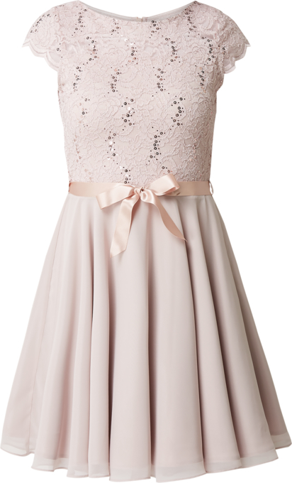 Różowa sukienka Swing z krótkim rękawem z szyfonu w stylu glamour