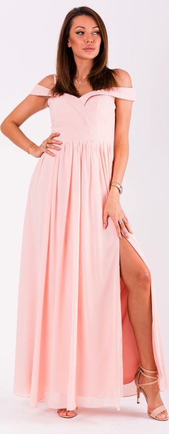 Różowa sukienka TAGLESS z krótkim rękawem maxi