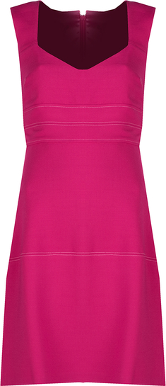 Różowa sukienka ubierzsie.com bez rękawów z dekoltem w kształcie litery v z tkaniny