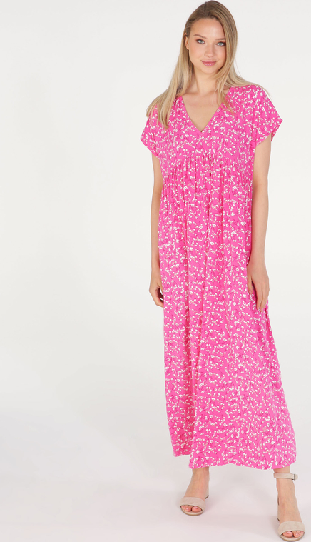Różowa sukienka Unisono maxi w stylu casual z tkaniny