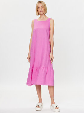Różowa sukienka United Colors Of Benetton midi bez rękawów z okrągłym dekoltem