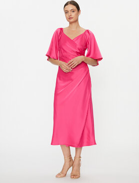 Różowa sukienka YAS midi z krótkim rękawem