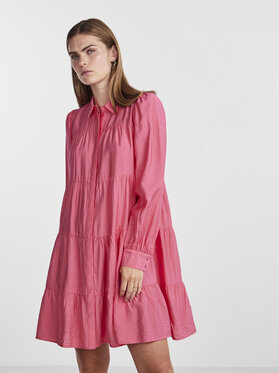 Różowa sukienka YAS w stylu casual koszulowa