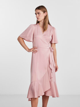 Różowa sukienka YAS z krótkim rękawem midi