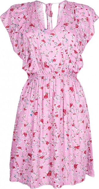 Różowa sukienka Yoclub z krótkim rękawem