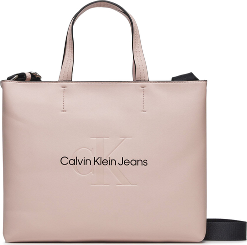 Różowa torebka Calvin Klein na ramię duża matowa
