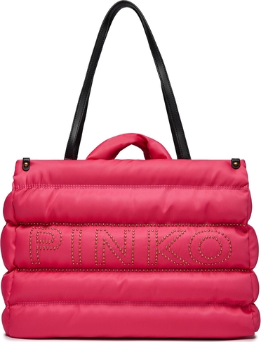 Różowa torebka Pinko na ramię duża w wakacyjnym stylu