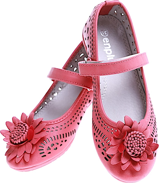 Różowe balerinki Pantofelek24 w kwiatki dla dziewczynek na rzepy
