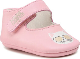 Różowe buciki niemowlęce Karl Lagerfeld dla dziewczynek na rzepy