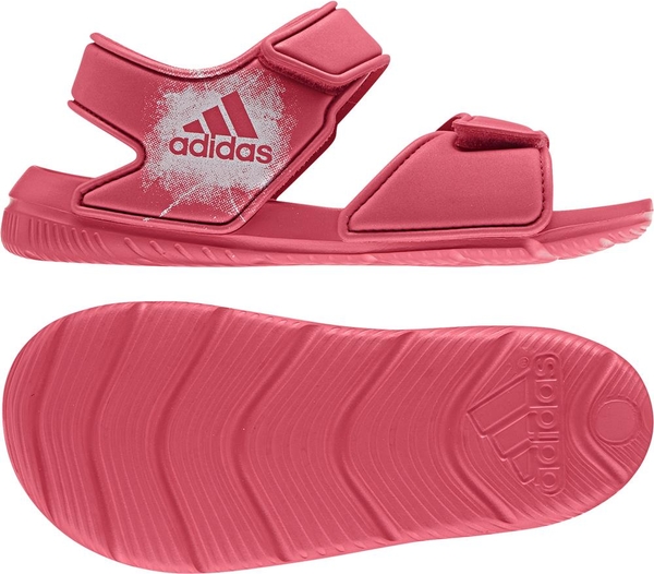 Różowe buty dziecięce letnie Adidas na rzepy w paseczki