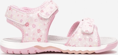 Różowe buty dziecięce letnie born2be na rzepy dla dziewczynek w kwiatki