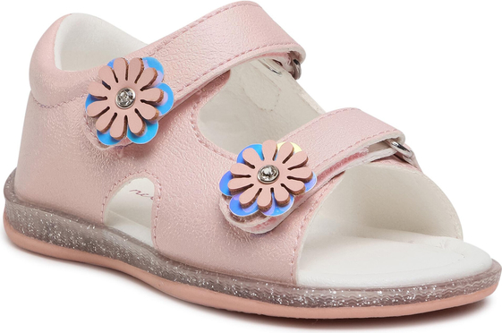 Różowe buty dziecięce letnie Nelli Blu ze skóry dla dziewczynek na rzepy