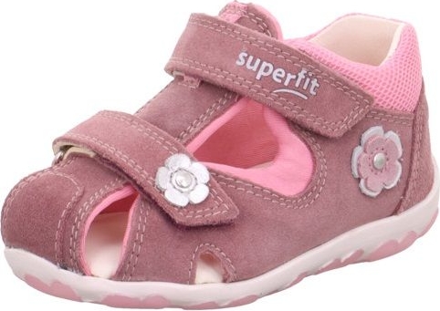 Różowe buty dziecięce letnie Superfit w kwiatki ze skóry dla dziewczynek