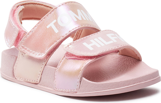 Różowe buty dziecięce letnie Tommy Hilfiger na rzepy dla dziewczynek