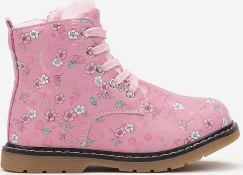 Różowe buty dziecięce zimowe born2be w kwiatki