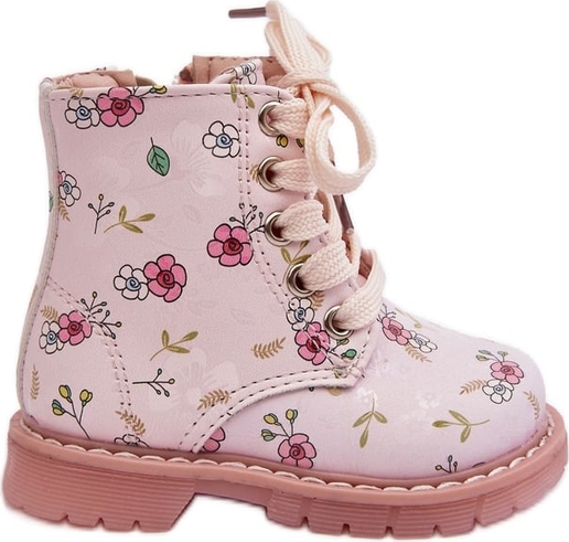 Różowe buty dziecięce zimowe ButyModne sznurowane dla dziewczynek
