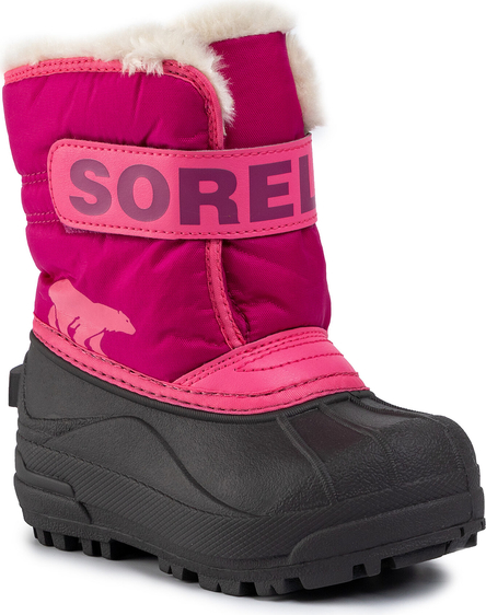 Różowe buty dziecięce zimowe Sorel na rzepy