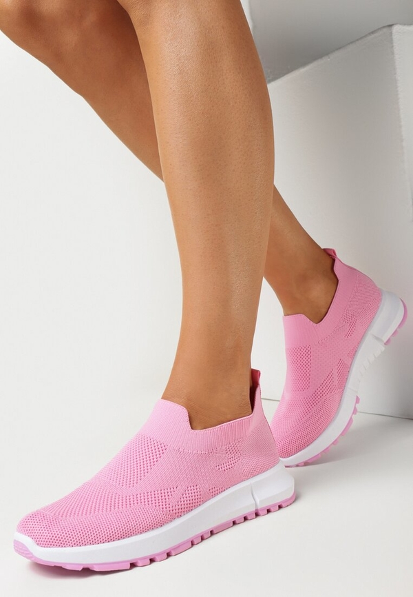 Różowe buty sportowe born2be z płaską podeszwą w stylu casual