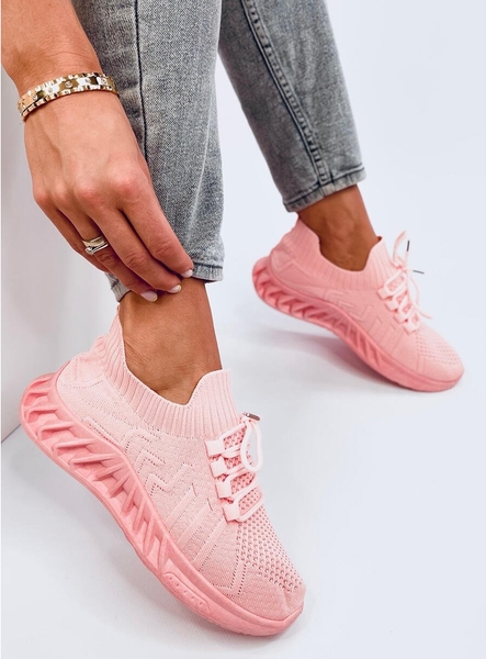 Różowe buty sportowe ButyModne sznurowane w sportowym stylu z tkaniny