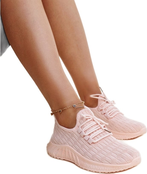 Różowe buty sportowe ButyModne w sportowym stylu z płaską podeszwą