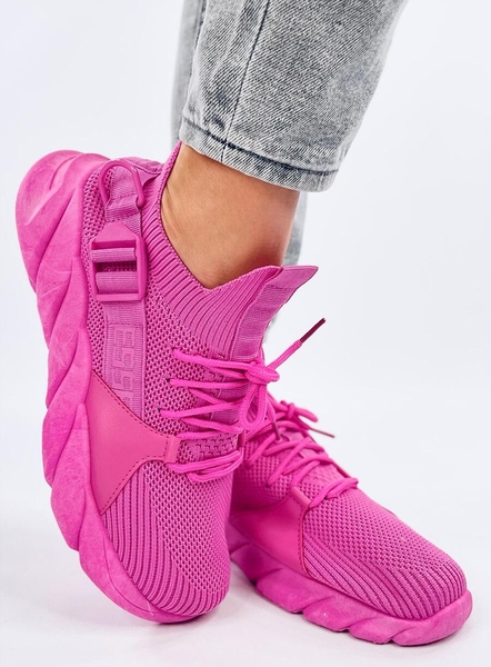 Różowe buty sportowe ButyModne z tkaniny z płaską podeszwą