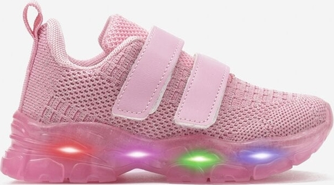 Różowe buty sportowe dziecięce born2be na rzepy z jeansu dla dziewczynek