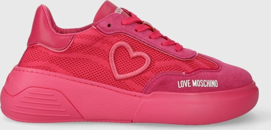 Różowe buty sportowe Love Moschino w sportowym stylu z płaską podeszwą