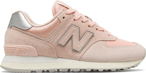 Różowe buty sportowe New Balance z płaską podeszwą z zamszu