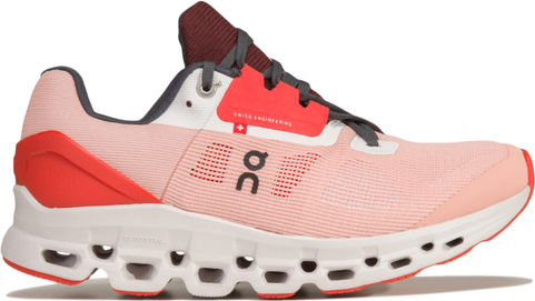 Różowe buty sportowe On Running sznurowane w sportowym stylu z płaską podeszwą