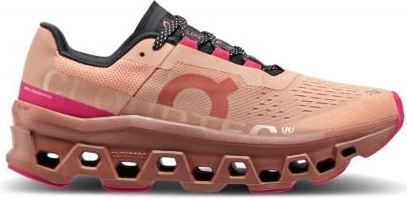 Różowe buty sportowe On Running sznurowane z płaską podeszwą
