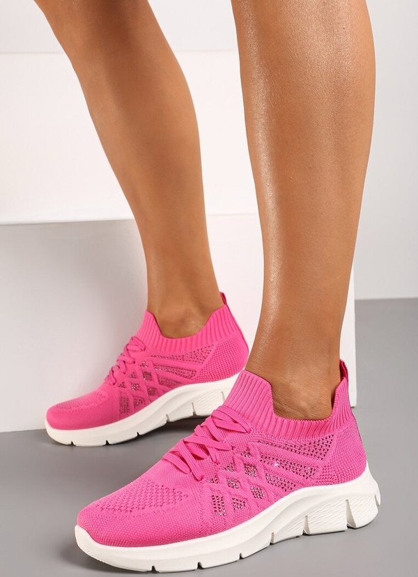 Różowe buty sportowe Renee ze skóry z płaską podeszwą sznurowane