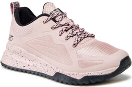 Różowe buty sportowe Skechers z płaską podeszwą sznurowane w sportowym stylu
