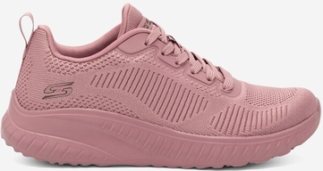 Różowe buty sportowe Skechers z płaską podeszwą w sportowym stylu sznurowane