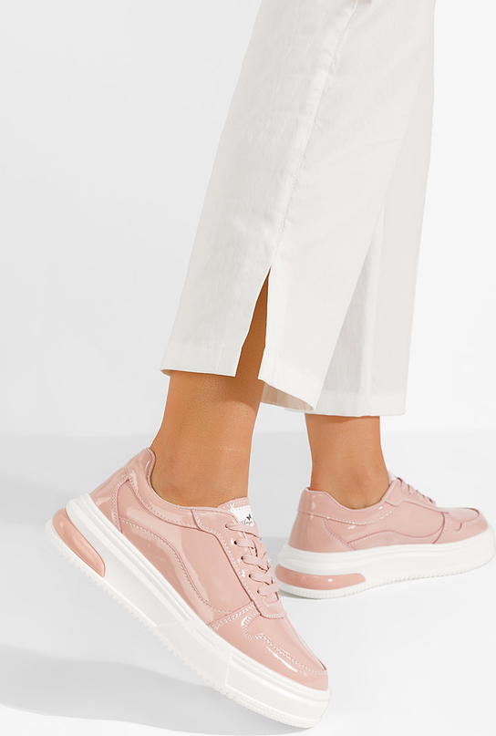 Różowe buty sportowe Zapatos sznurowane w sportowym stylu z płaską podeszwą