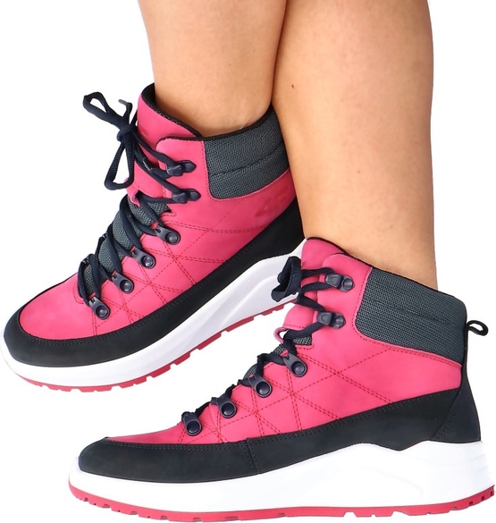 Różowe buty trekkingowe 4F ze skóry z płaską podeszwą sznurowane