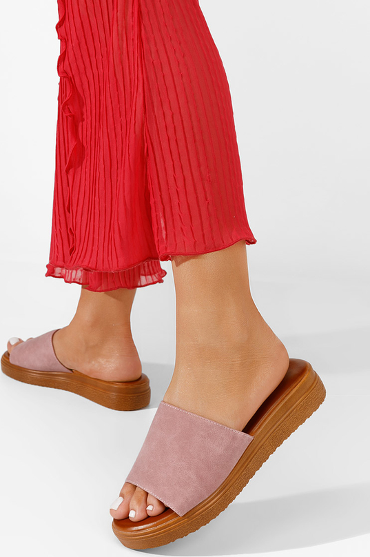 Różowe klapki Zapatos w stylu casual z płaską podeszwą