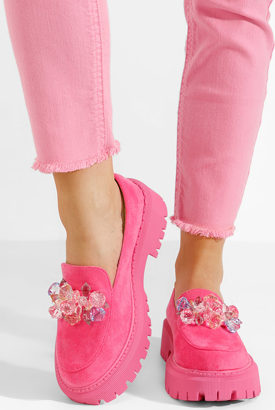 Różowe półbuty Zapatos w stylu casual z płaską podeszwą
