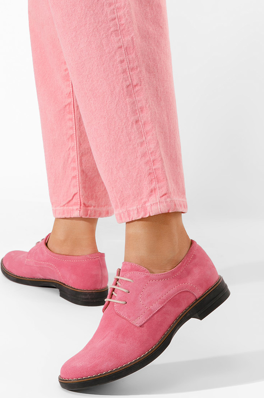 Różowe półbuty Zapatos ze skóry z płaską podeszwą