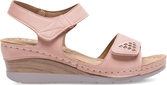 Różowe sandały Clara Barson w stylu casual na koturnie z klamrami