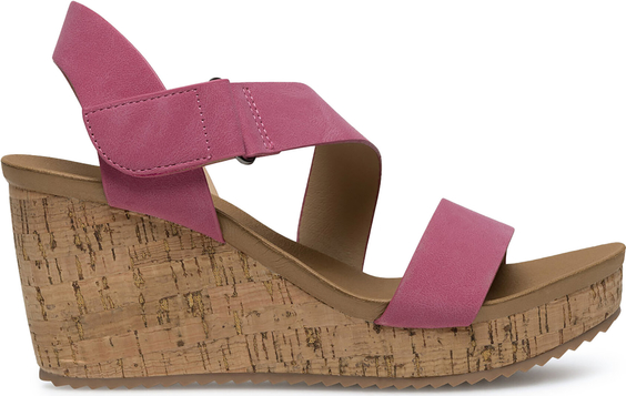 Różowe sandały Clara Barson z klamrami w stylu casual na koturnie