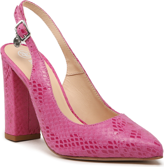 Różowe sandały Solo Femme z klamrami na obcasie